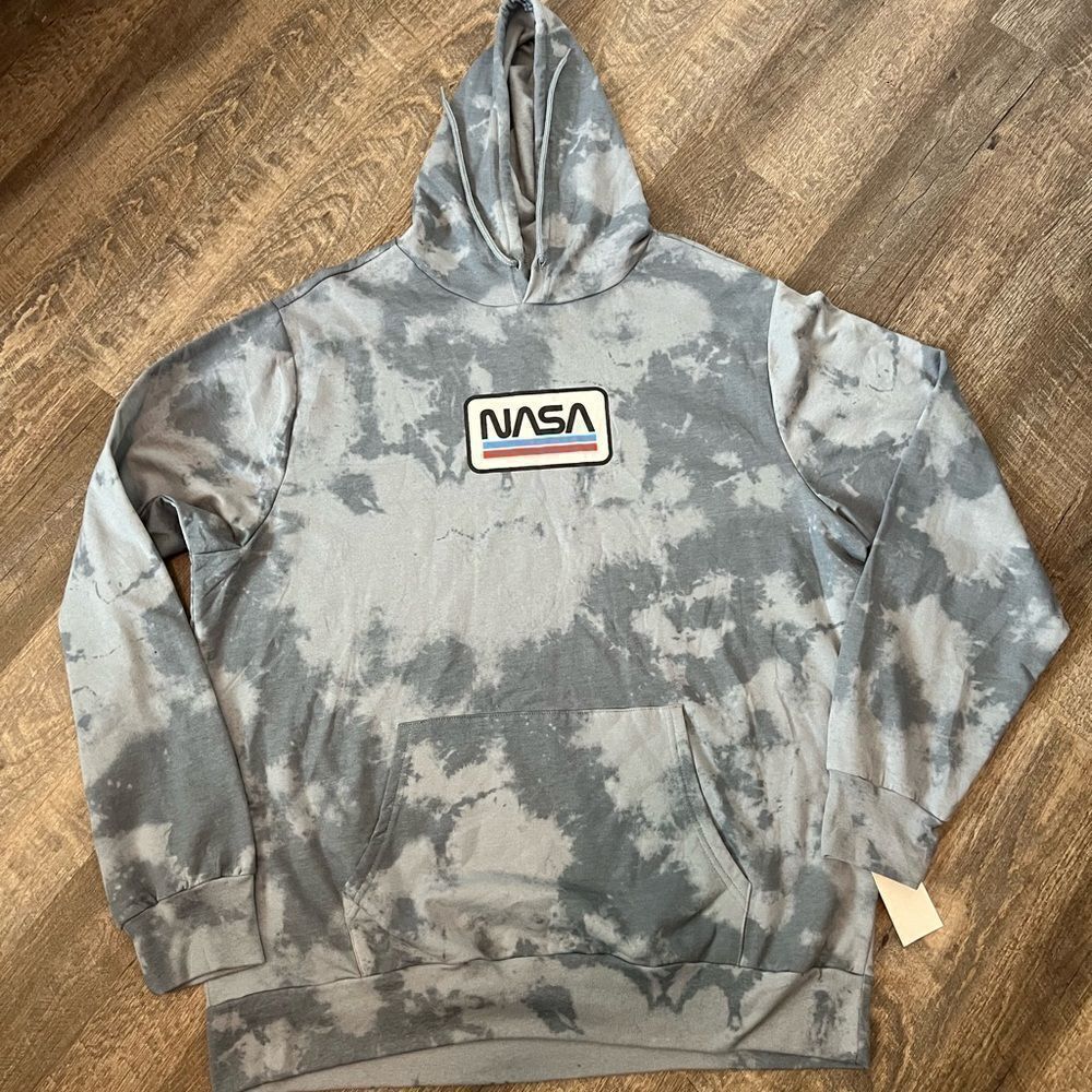 NASA Logo Gray Tie-Dye Hoodie - Men's Casual Pullover